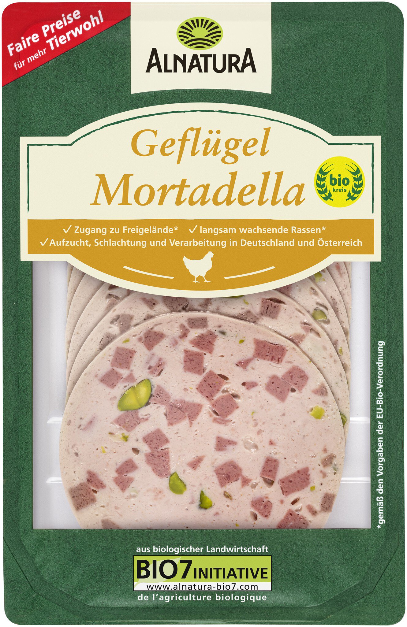 GeflügelMortadella mit Pistazien (80 g) in BioQualität von Alnatura