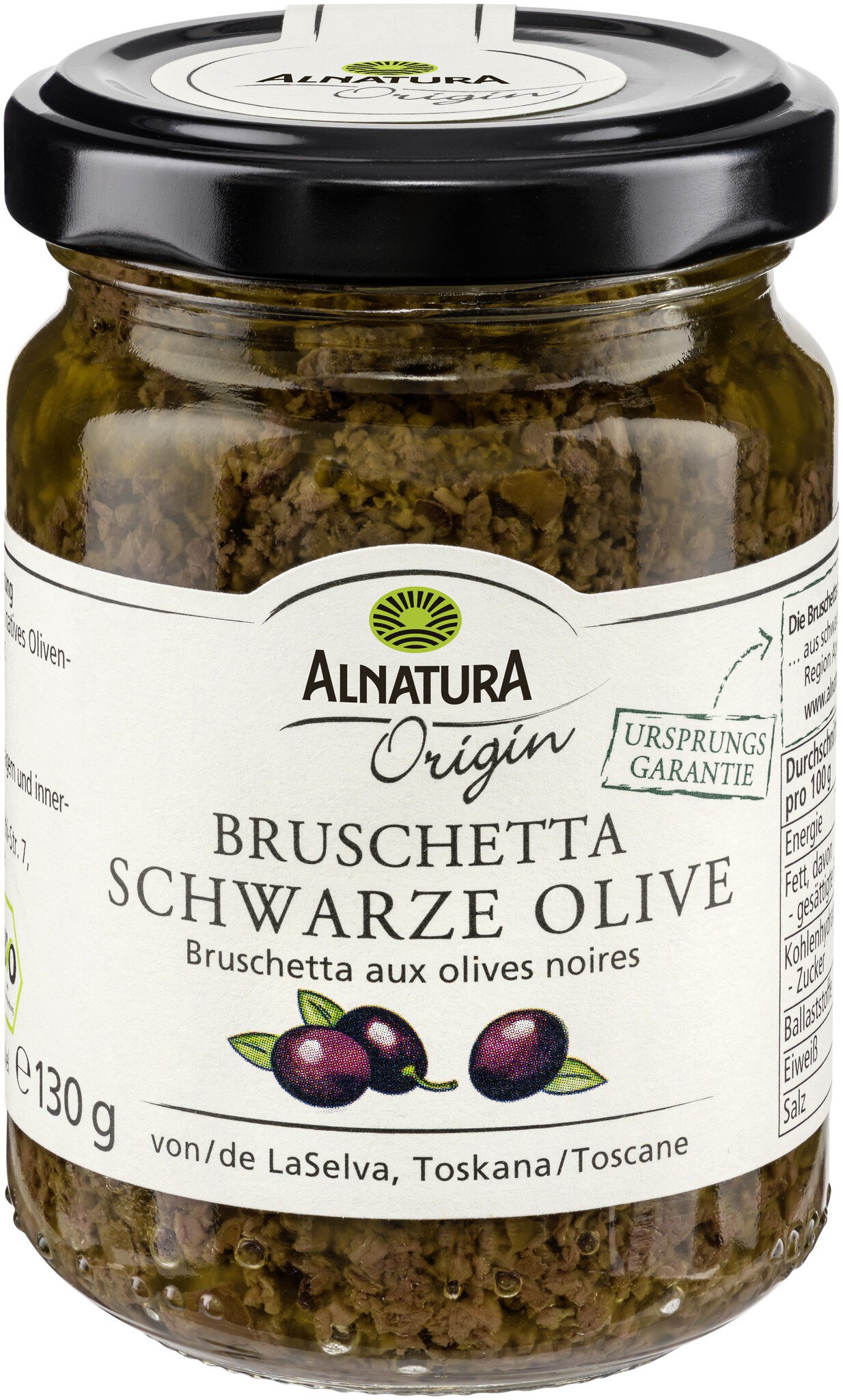 Bruschetta Schwarze Olive (130 g) in Bio-Qualität von Alnatura Origin