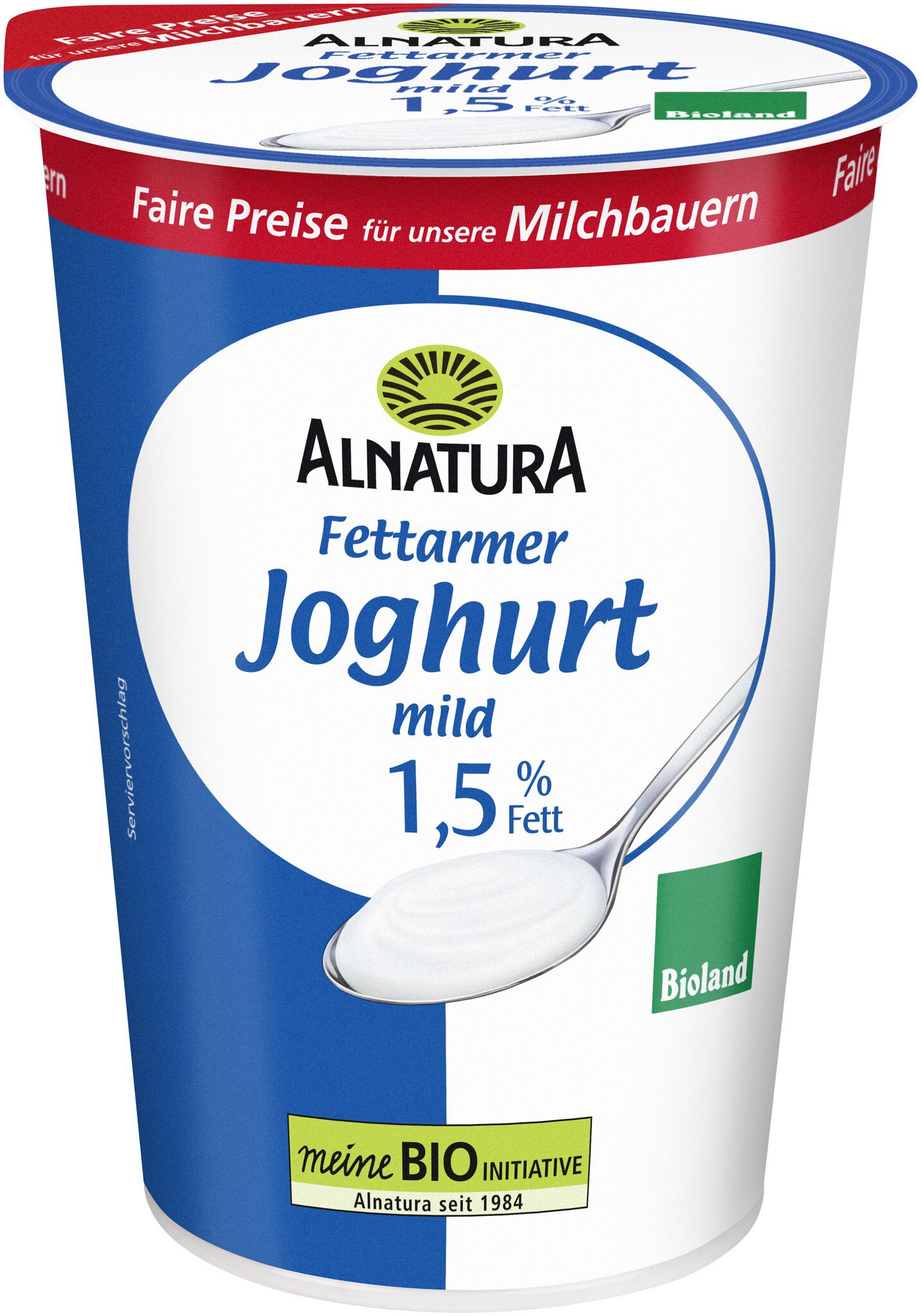 Fettarmer Joghurt mild, 1,5 % in (500-g-Becher) Alnatura Bio-Qualität von Fett g) (500