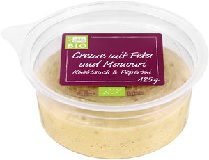 Creme mit Feta und Manouri, Sorte Knoblauch-Peperoni