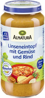 Linseneintopf mit Gemüse und Rind 