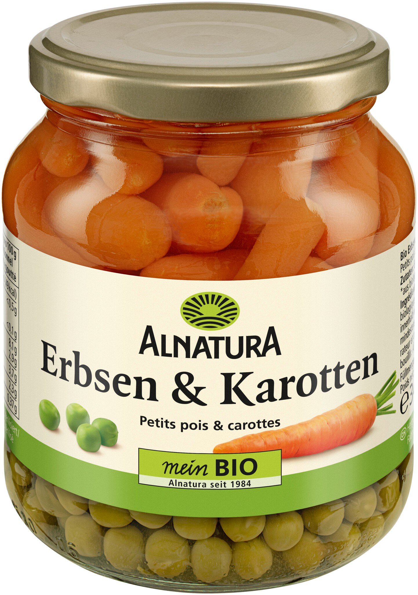 Erbsen und Karotten (Glas) (340 g) in Bio-Qualität von Alnatura