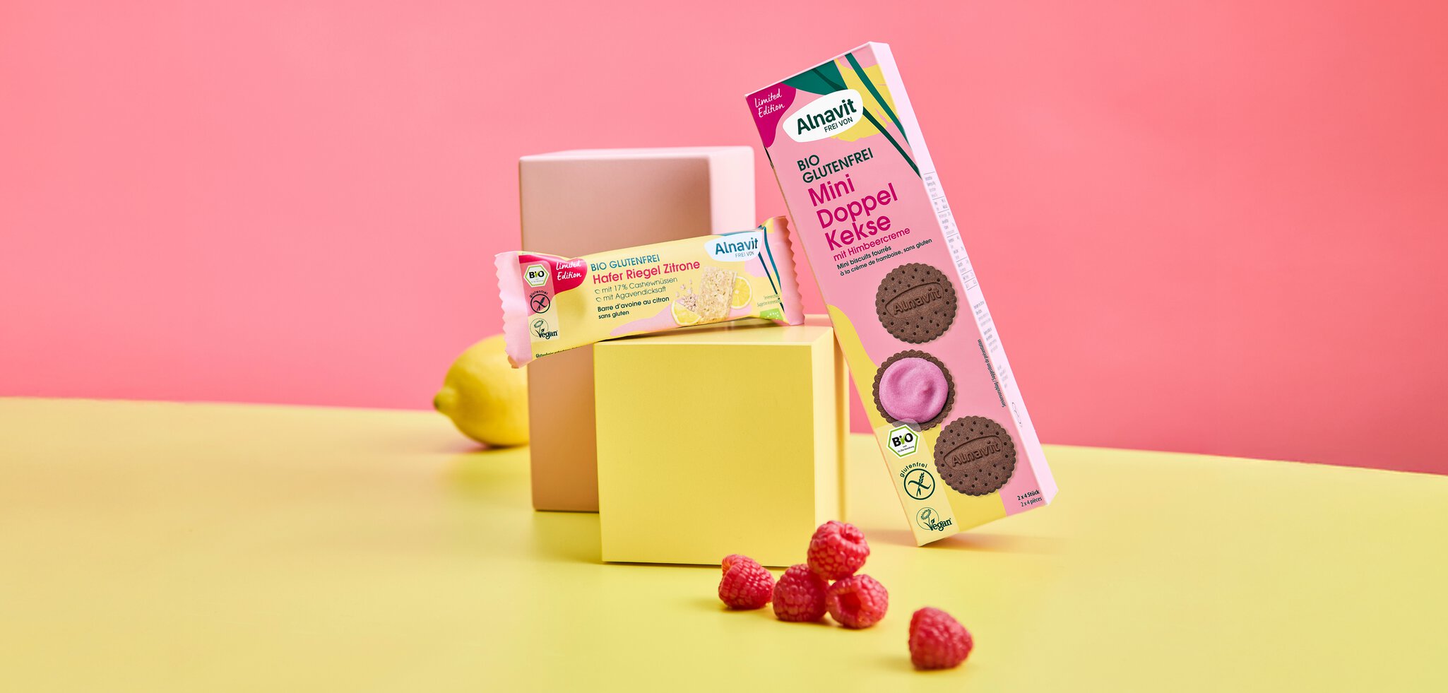 Alnavit Limited Edition Zitrone Hafer Riegel Himbeer Doppelkekse Fr&uuml;hling